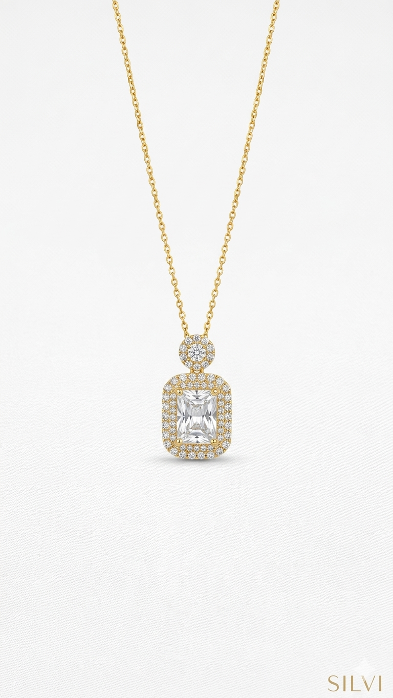 Gold Rect Studs Pendant