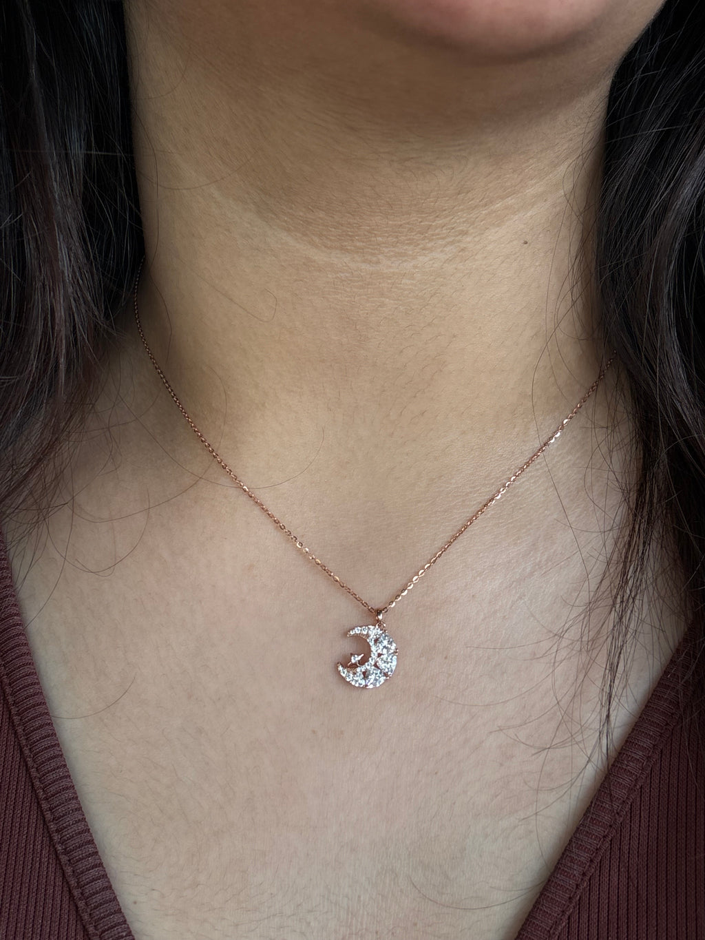 Crescent moon rose gold necklace