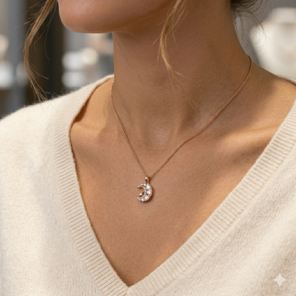 Crescent moon rose gold necklace
