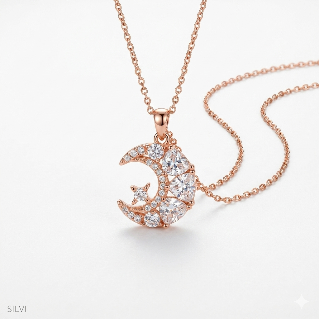 Crescent moon rose gold necklace