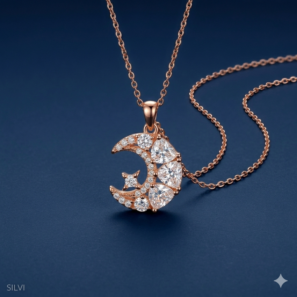 Crescent moon rose gold necklace