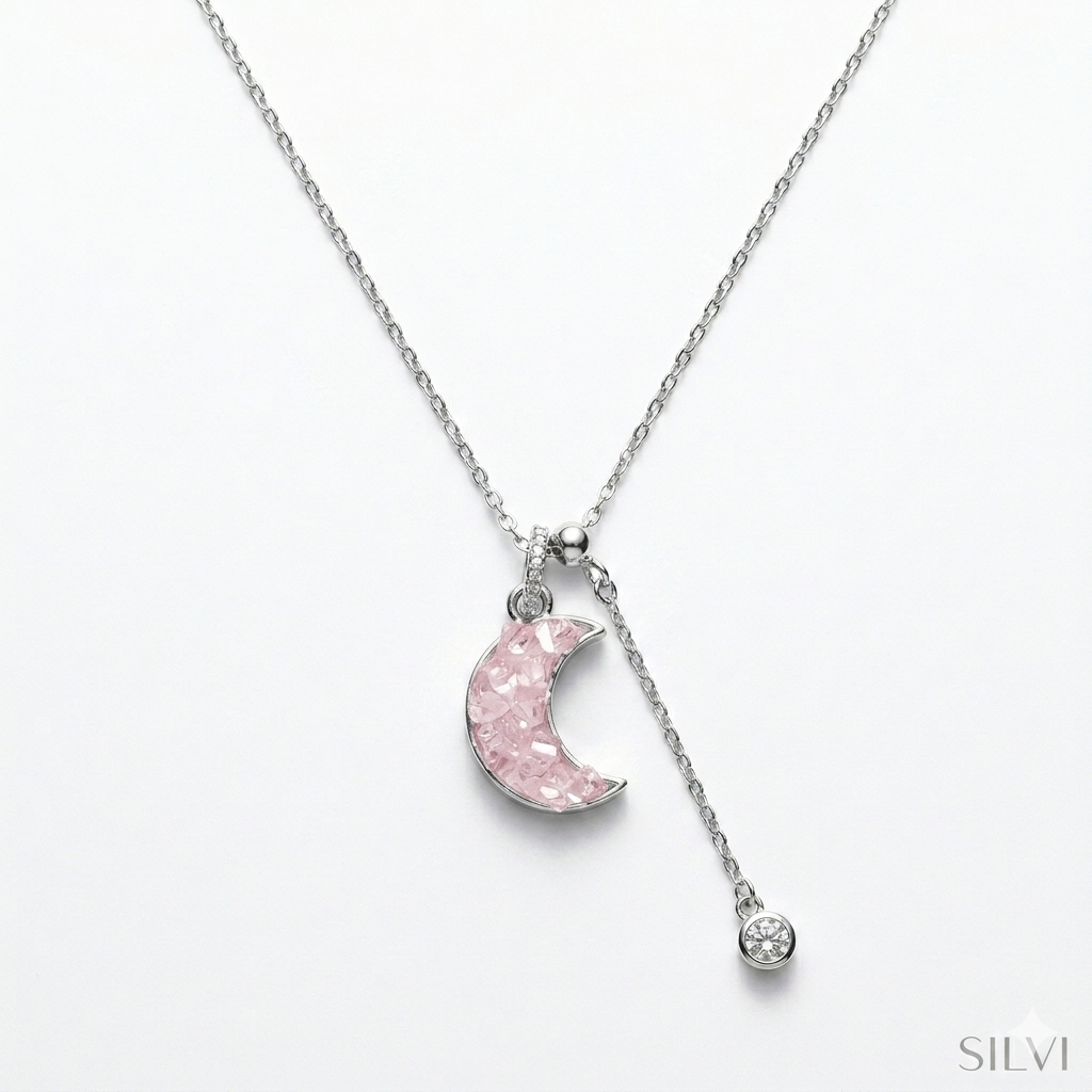 Rose quartz silver necklace
