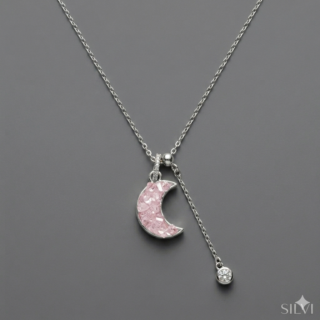 Rose quartz silver necklace