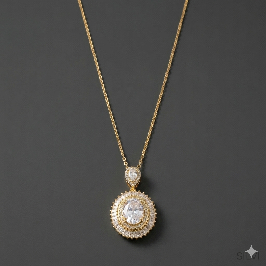 Gold platted moissanite stud necklace