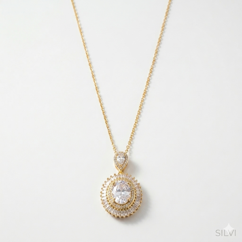 Gold platted moissanite stud necklace