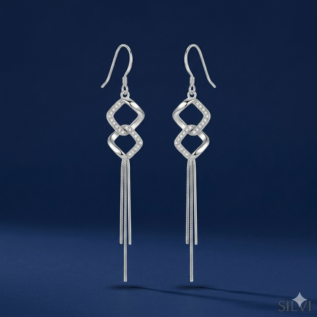 Silver moissanite danglers