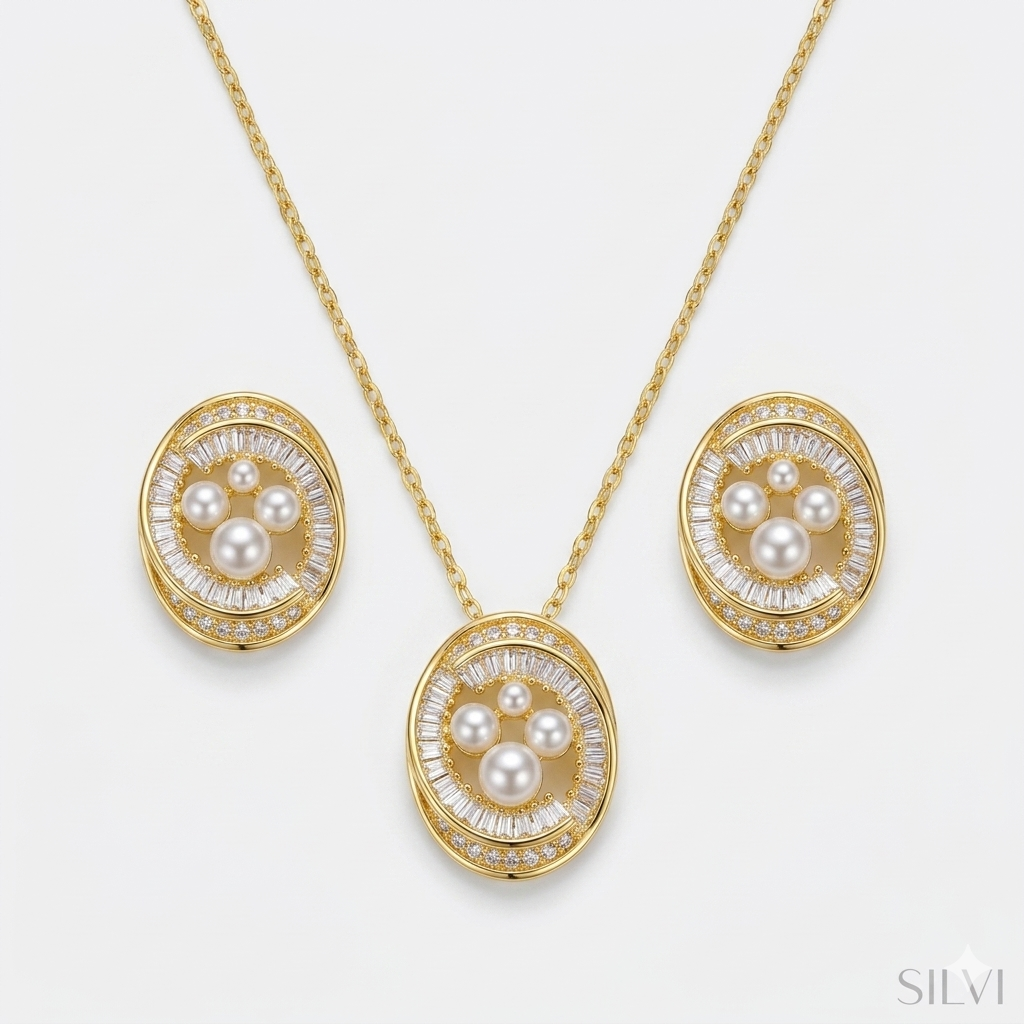 Moissanite pendant pearl detailing set