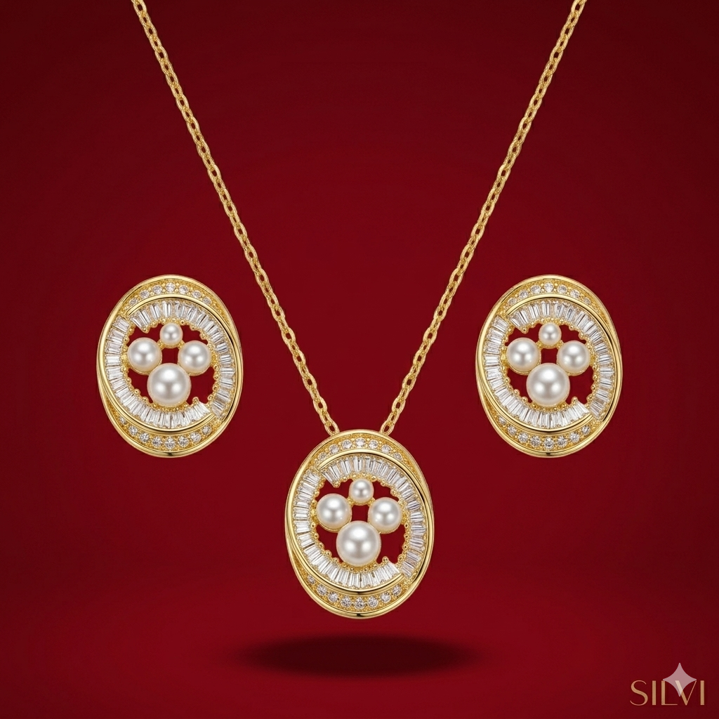 Moissanite pendant pearl detailing set