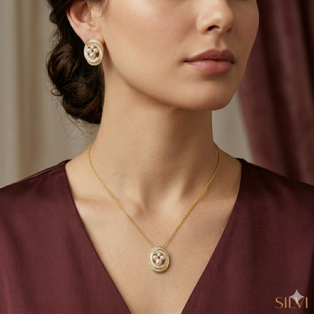 Moissanite pendant pearl detailing set