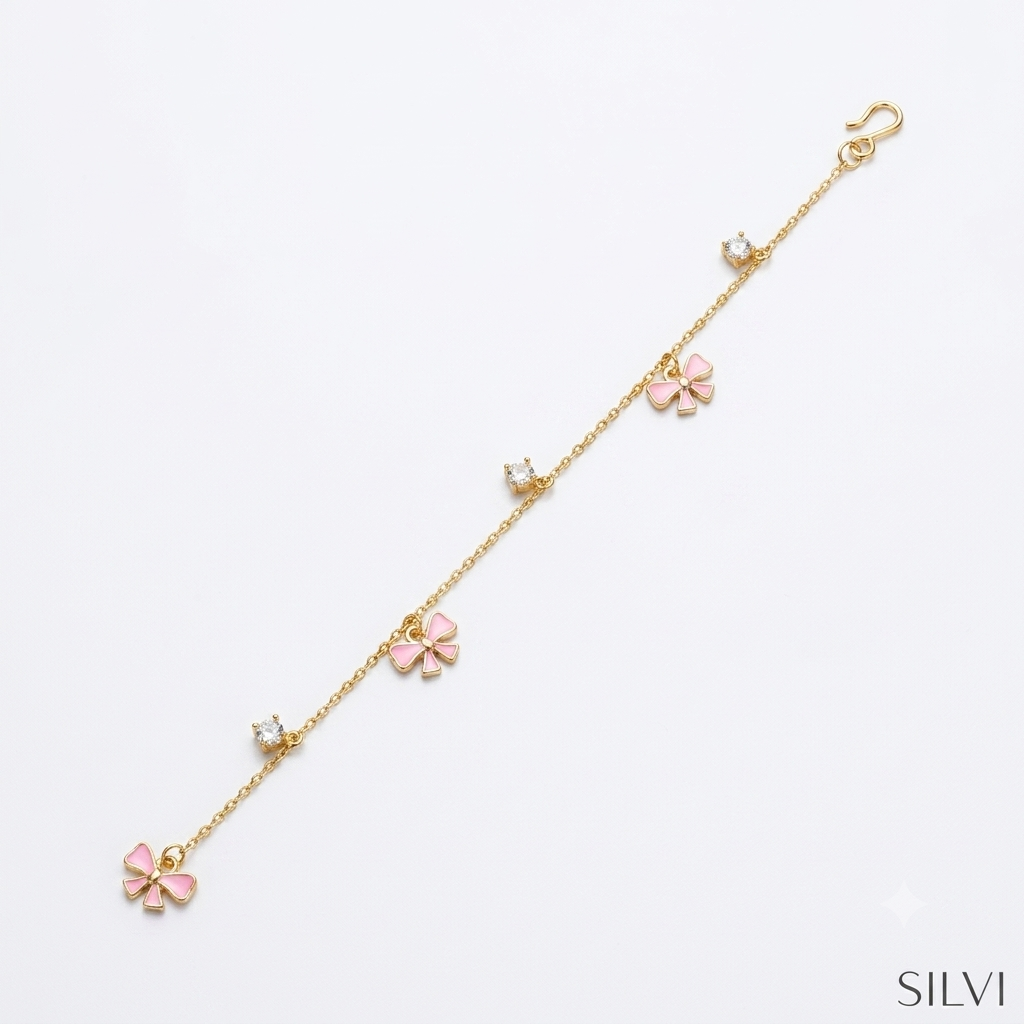 Pink bow and moissanite bracelet