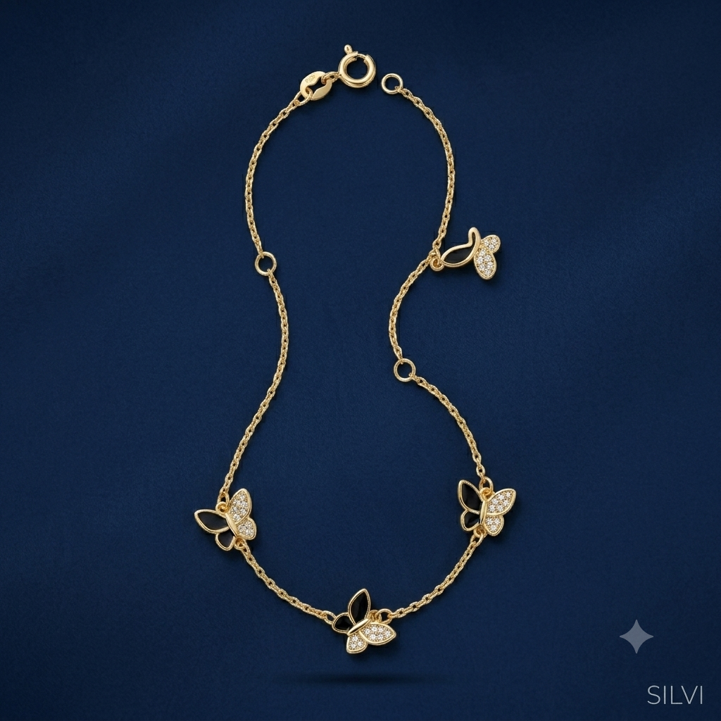 Black and golden moissanite butterfly bracelet
