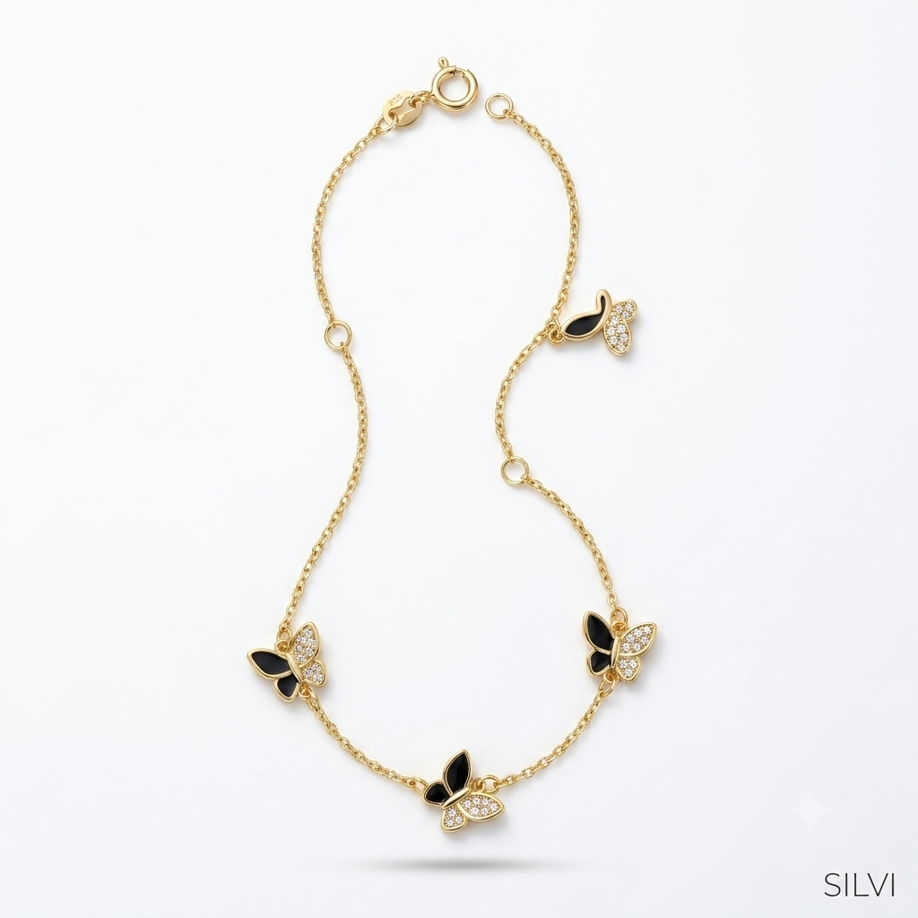 Black and golden moissanite butterfly bracelet