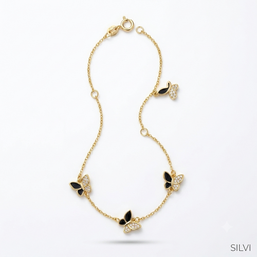 Black and golden moissanite butterfly bracelet