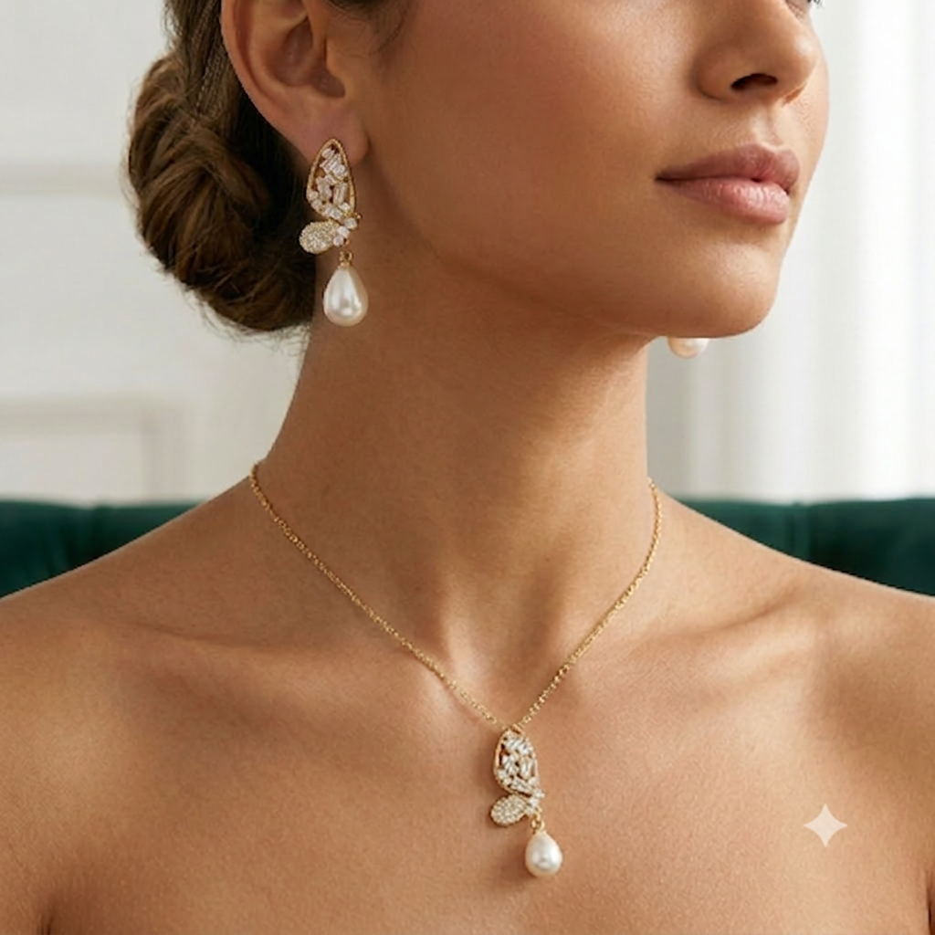 White and gold pearl moissanite danglers