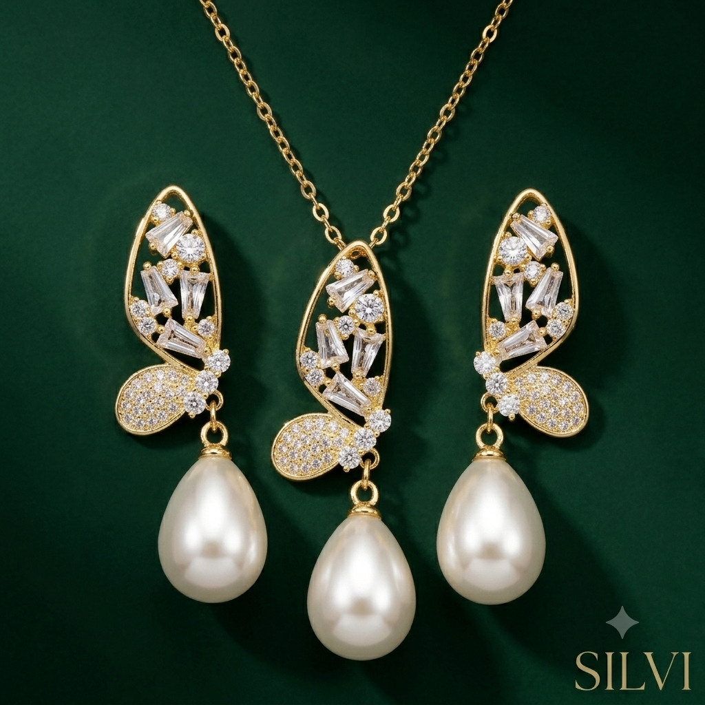 White and gold pearl moissanite danglers