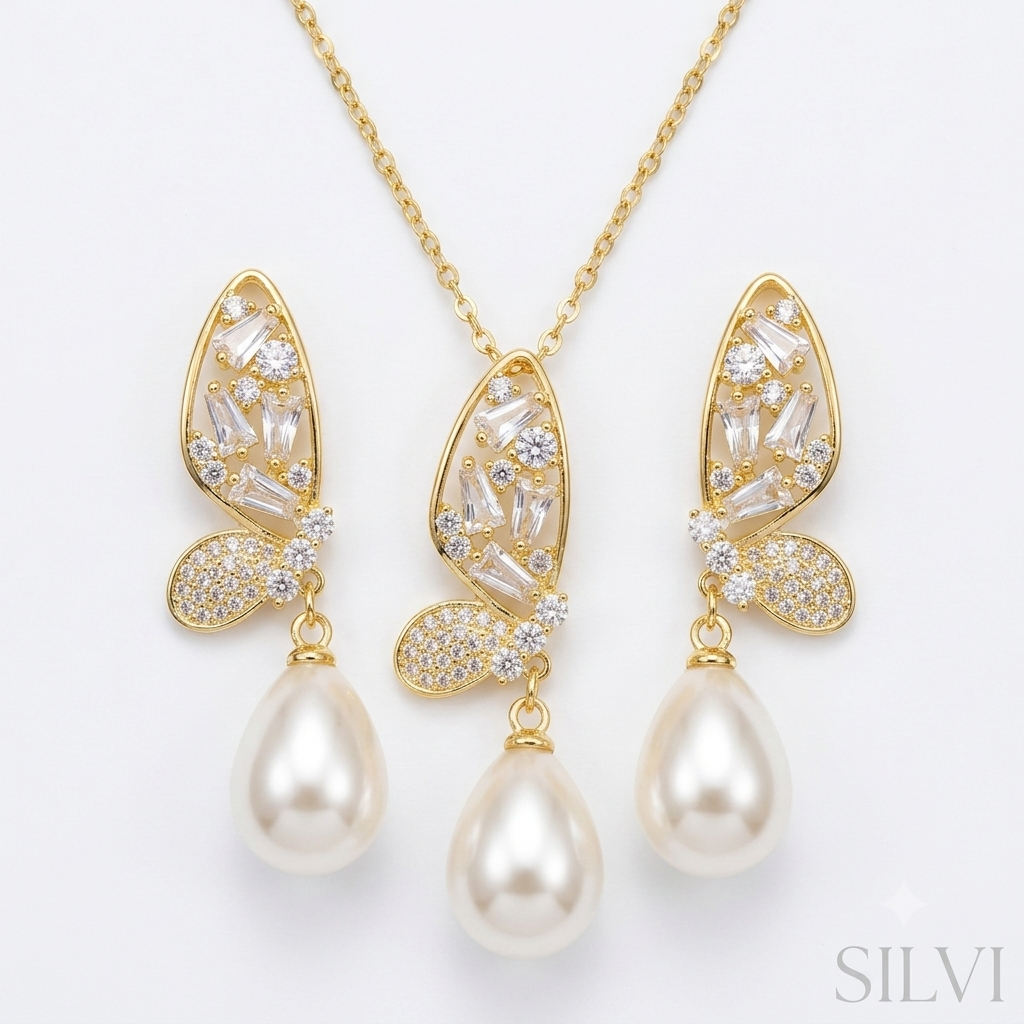 White and gold pearl moissanite danglers