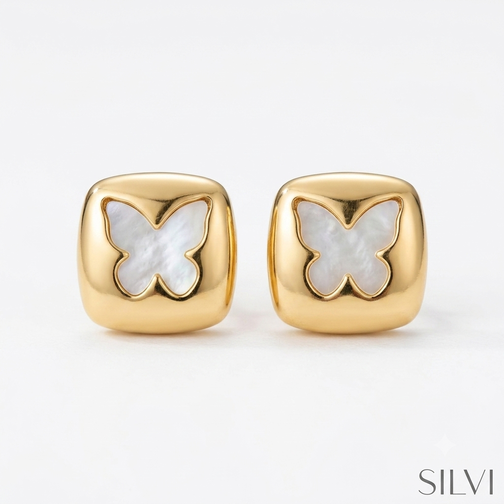 White butterfly gold earrings