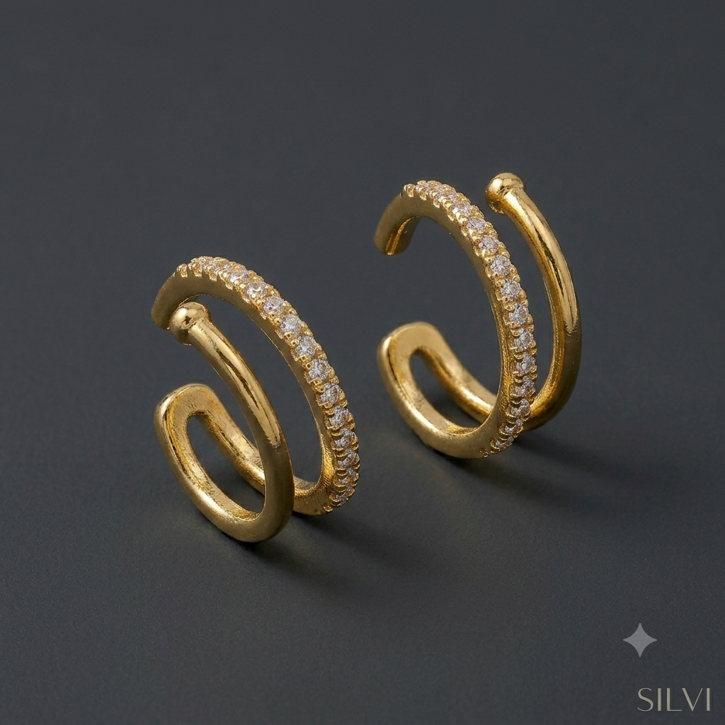 Gold and moissanite double loop earrings