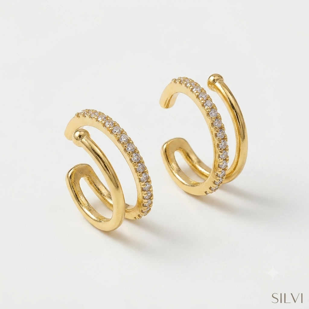 Gold and moissanite double loop earrings