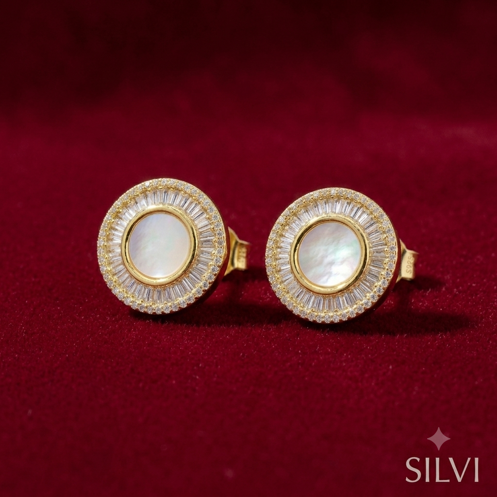 Gold and white marbel effect earring