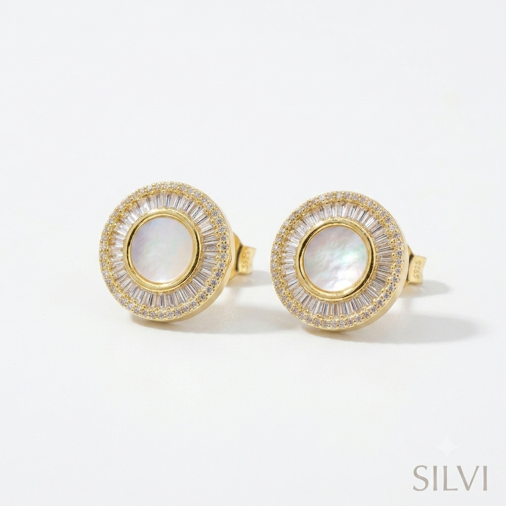 Gold and white marbel effect earring