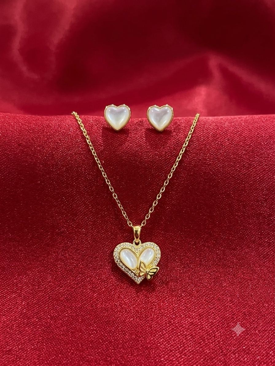Flutter heart gold plated pendant set