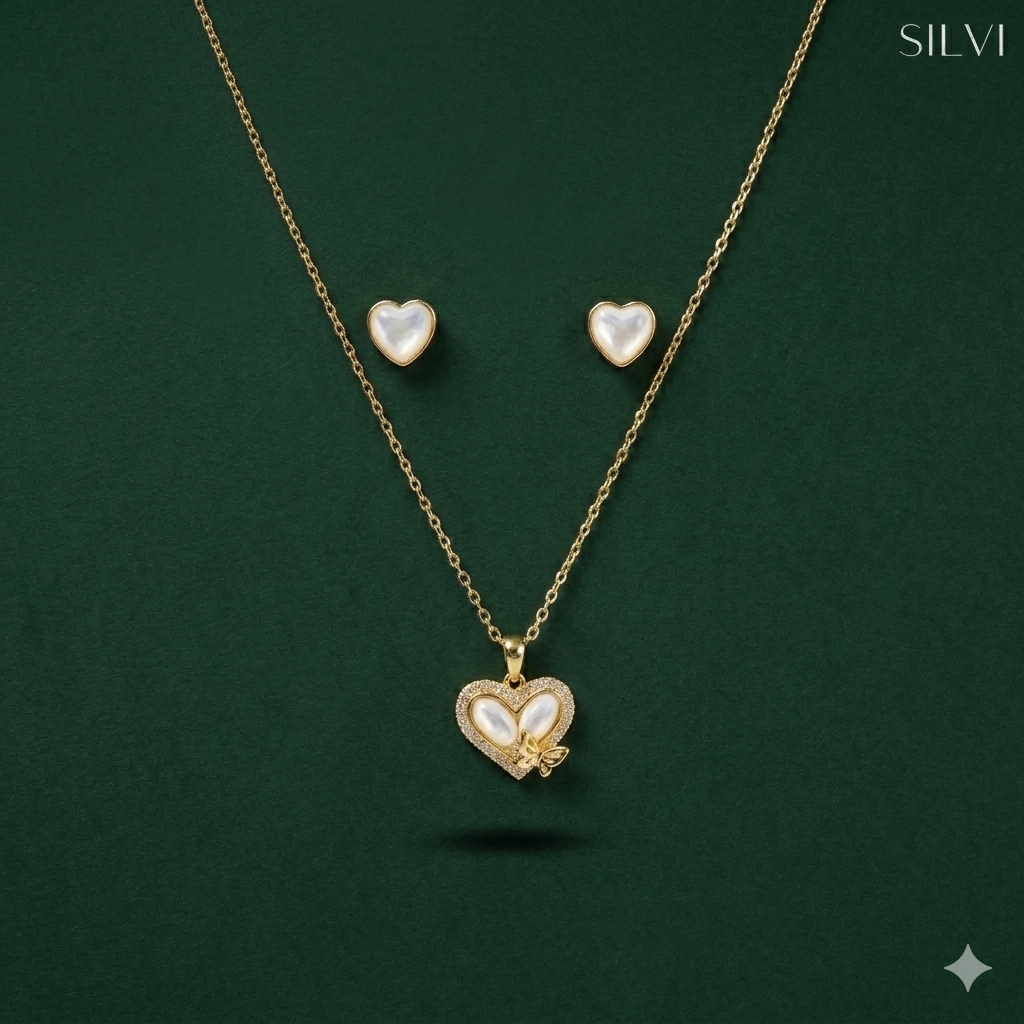 Flutter heart gold plated pendant set