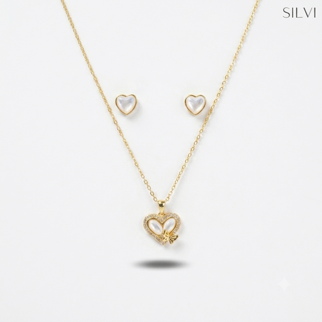 Flutter heart gold plated pendant set