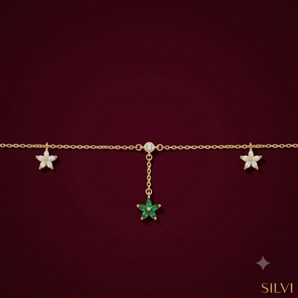 Silver star charm anklet