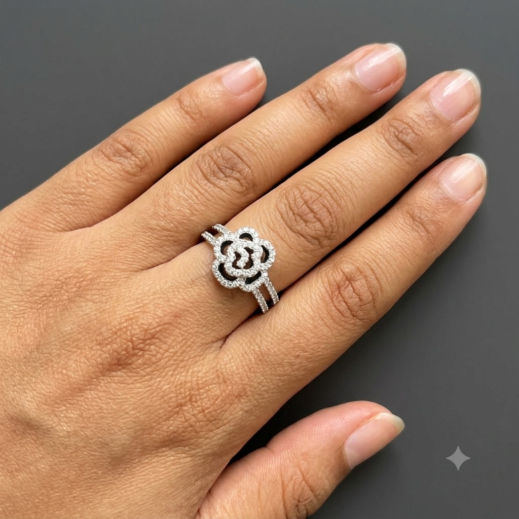 Silver rose ring