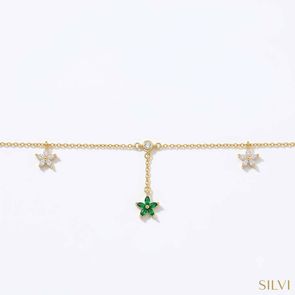 Silver star charm anklet