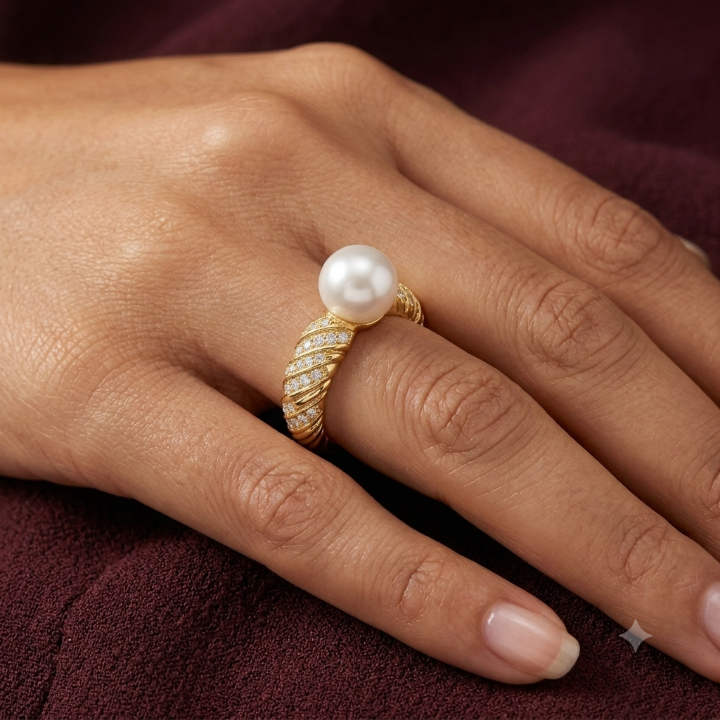 Gold plated pearl ring