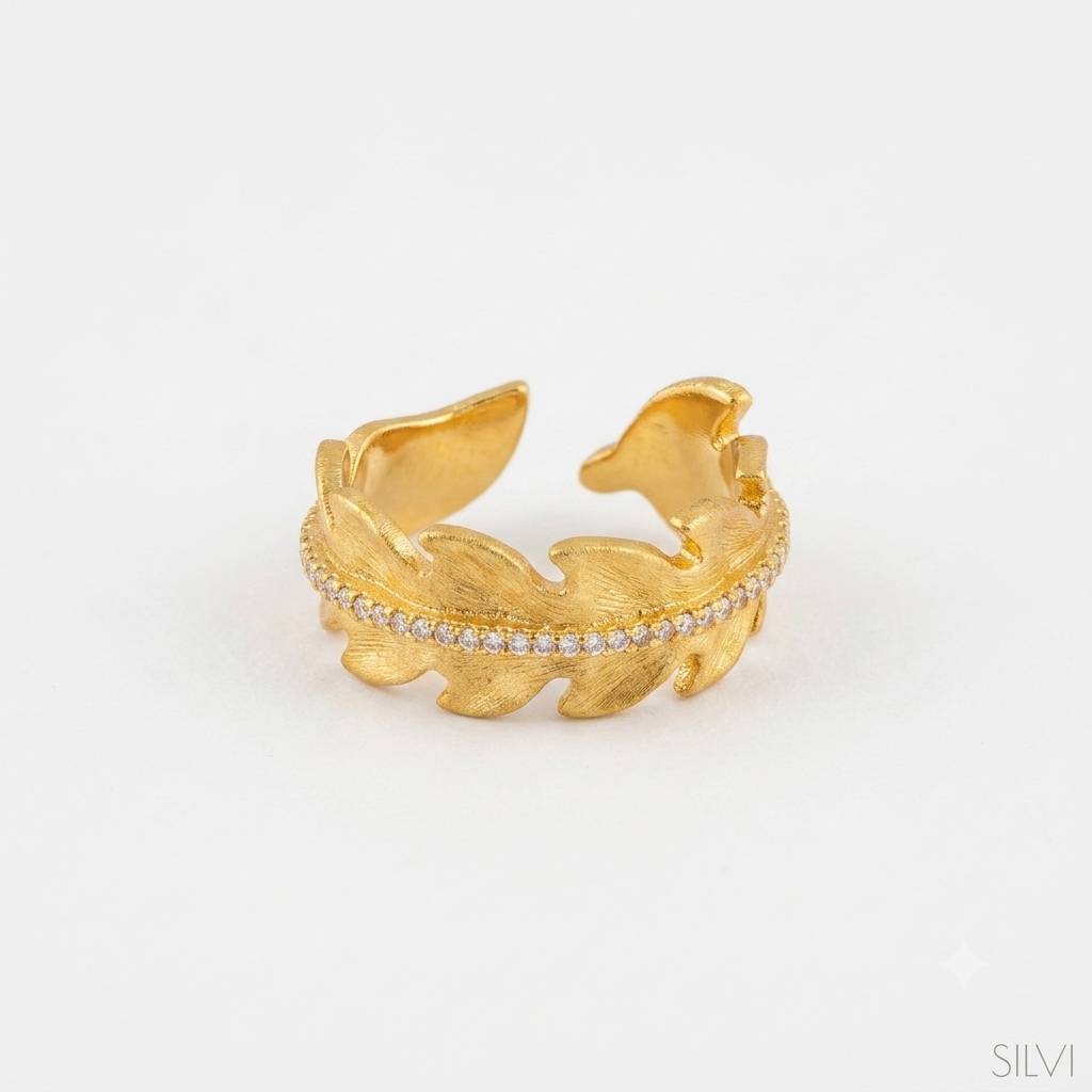Gold plated leaf ring