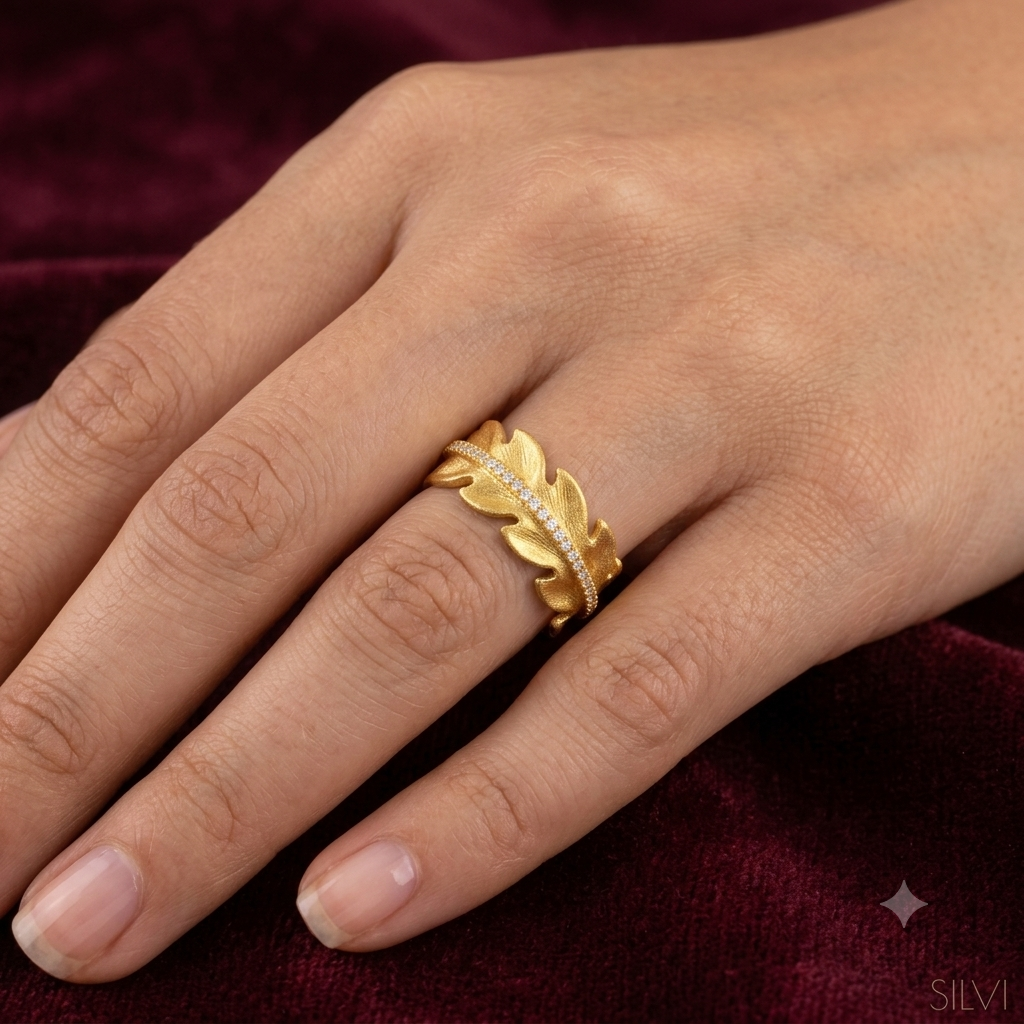 Gold plated leaf ring