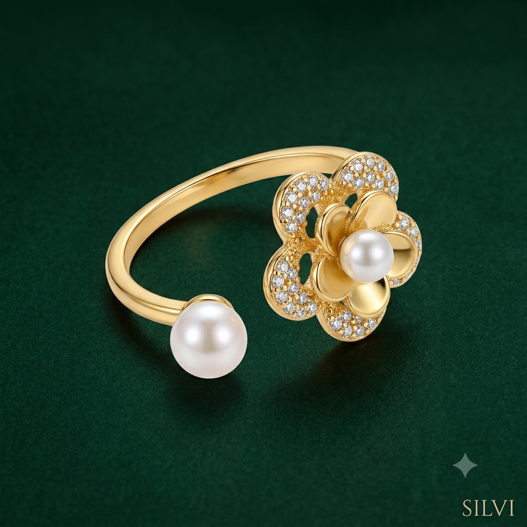 Gold plated pearl flower ring