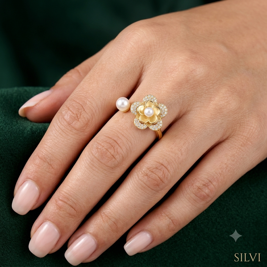 Gold plated pearl flower ring