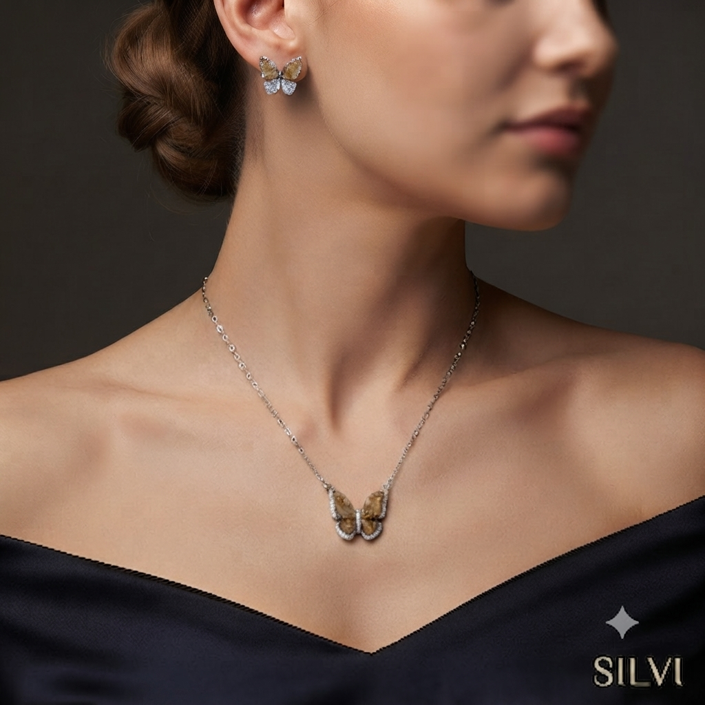 Gold plated butterfly pendant set