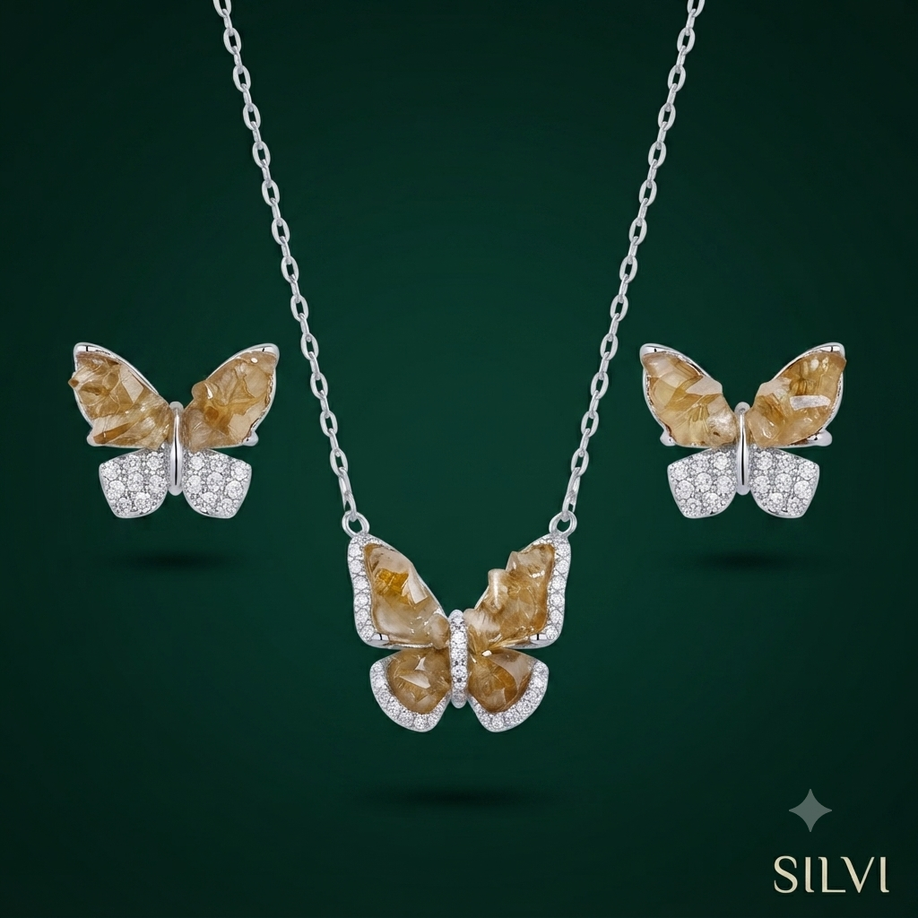 Gold plated butterfly pendant set