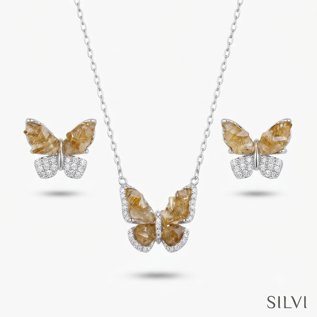 Gold plated butterfly pendant set