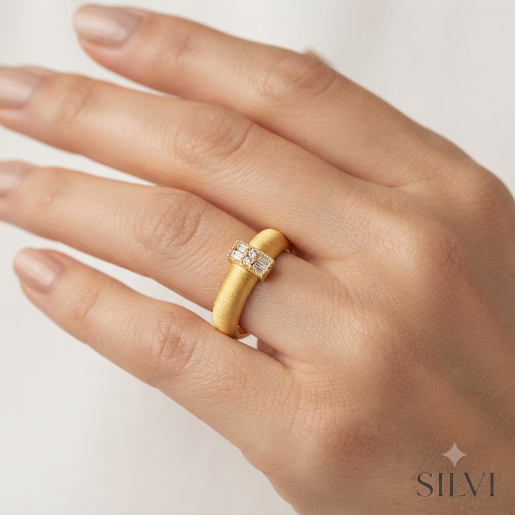 Gold plated baguette ring