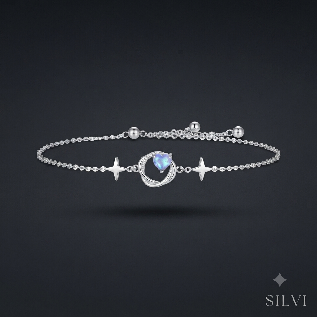 Silver moissanite blue heart bracelet