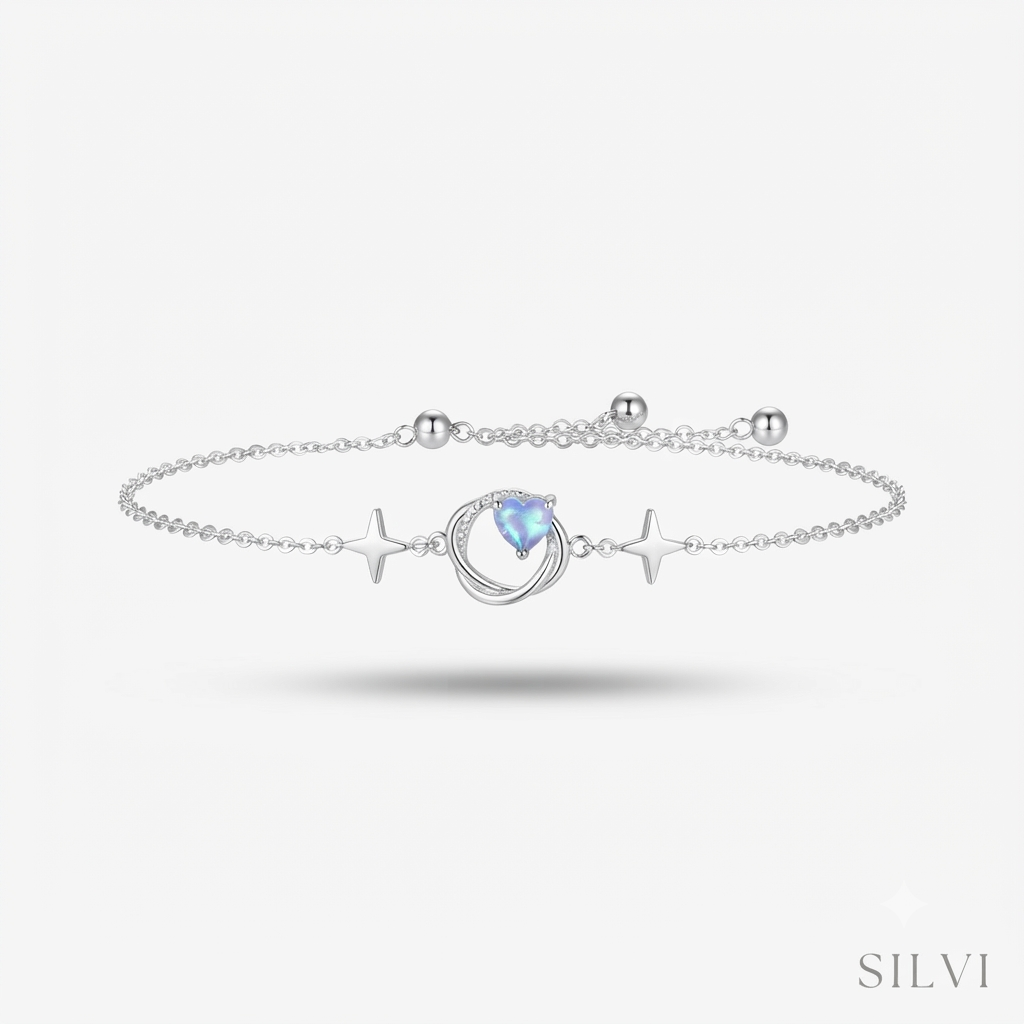 Silver moissanite blue heart bracelet