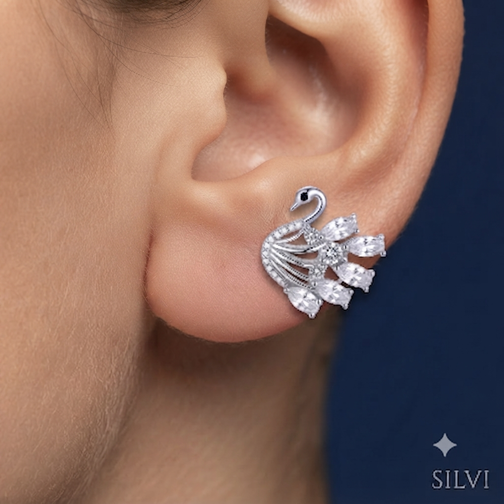 Silver swan earing