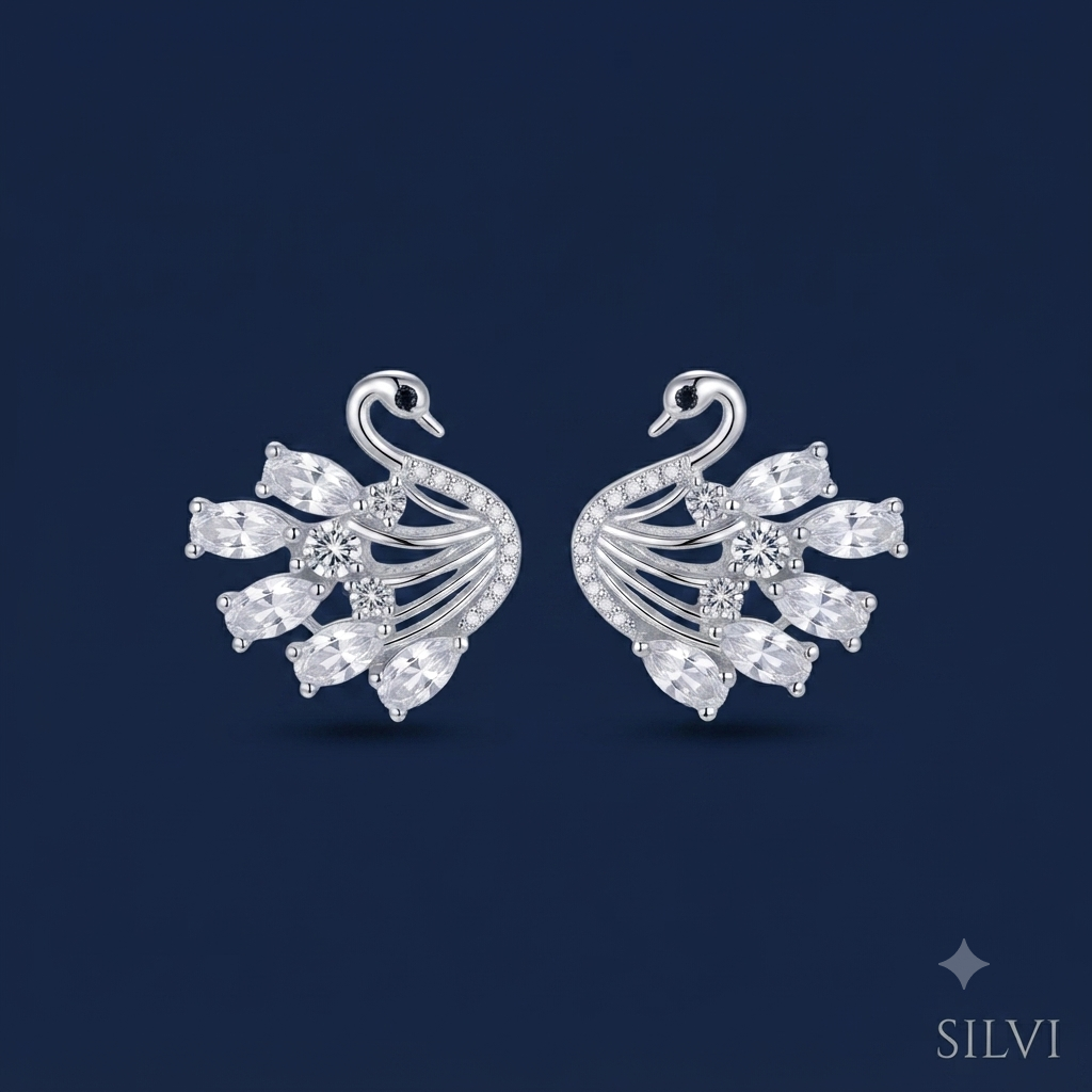 Silver swan earing