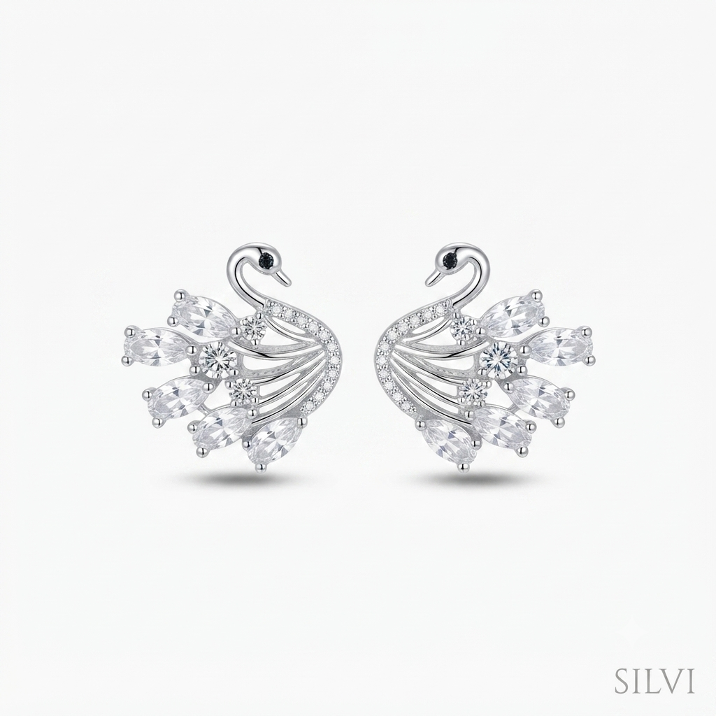 Silver swan earing