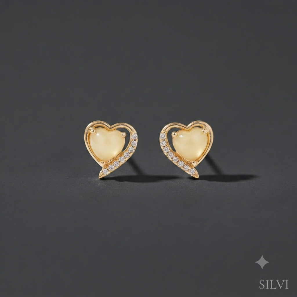 Gold plated heart moissanites earrings