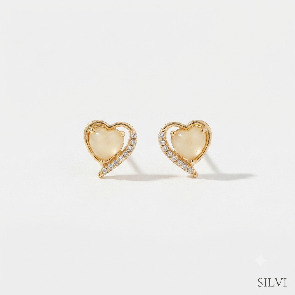 Gold plated heart moissanites earrings