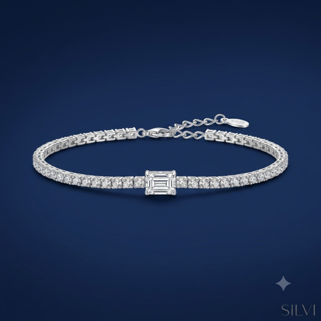 Silver tennis bracelet with moissanites