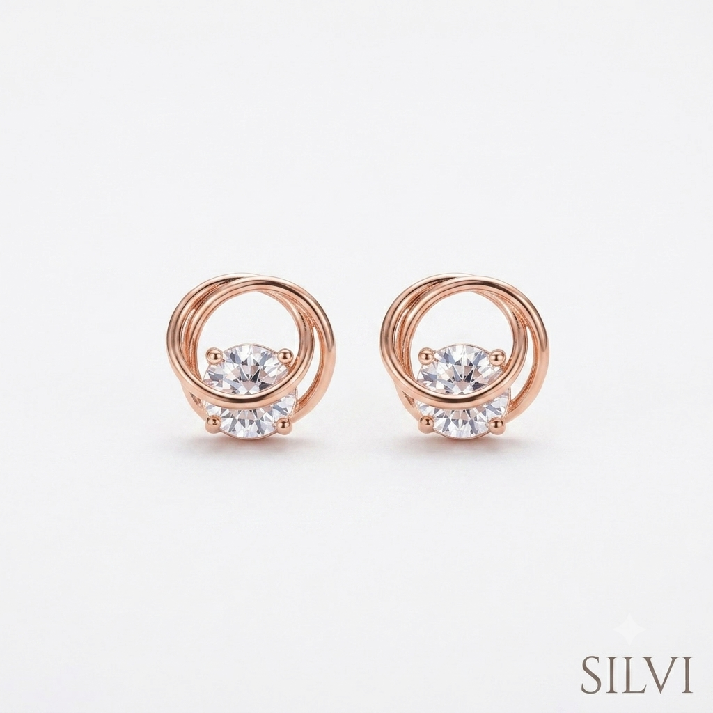Rose gold plated circular earings