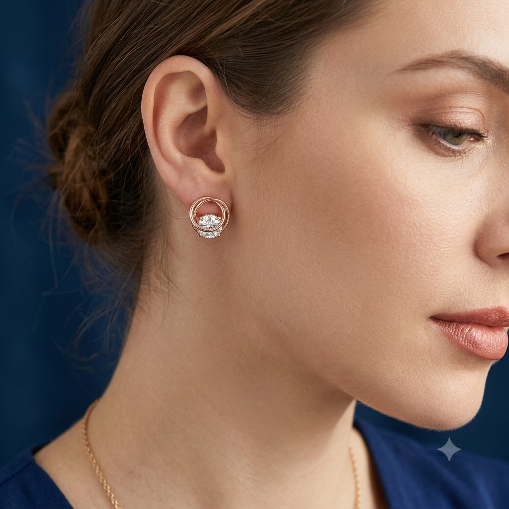 Rose gold plated circular earings